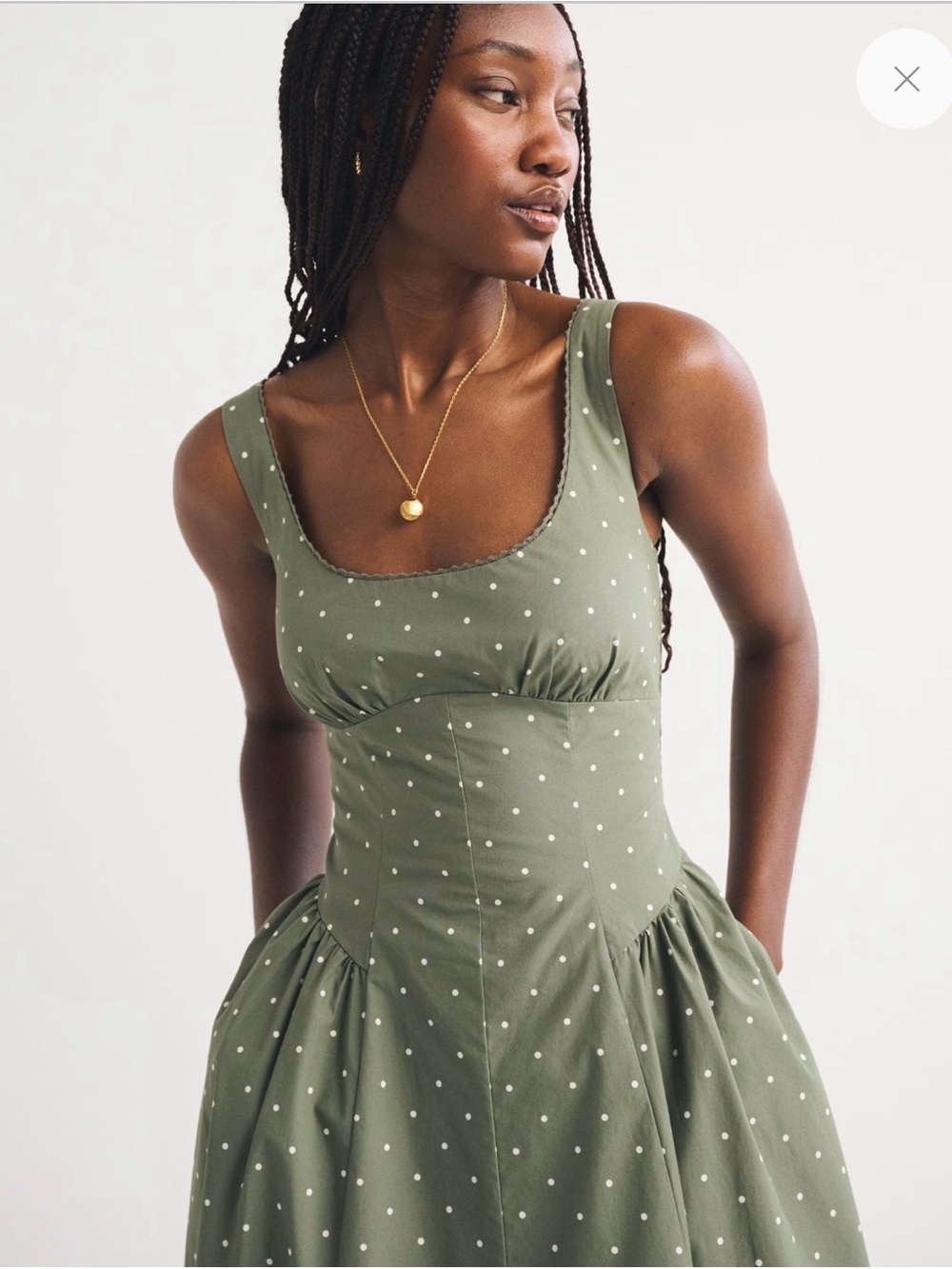 Abercrombie & Fitch Olive Green Polka Dot Midi Dress - Picture 2 of 7